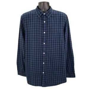 Saks Fifth Avenue Shirt Men’s XL Slim Fit Blue Black Check Long Sleeve Button Up